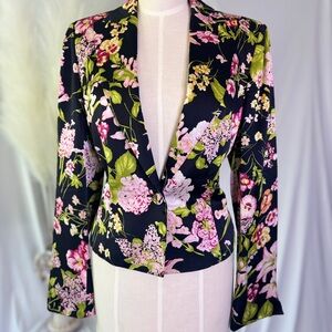 Carlisle 100% Silk‎ Pink, Green and Black Floral Blazer Jacket 4